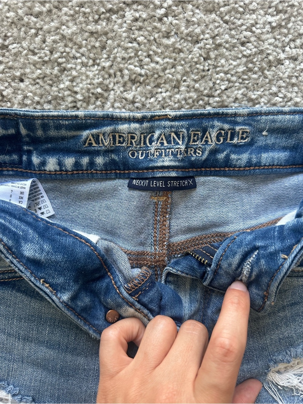 American Eagle Outfitters Ripped Frayed Hem Denim Shorts - Blue - Picture 3 of 4